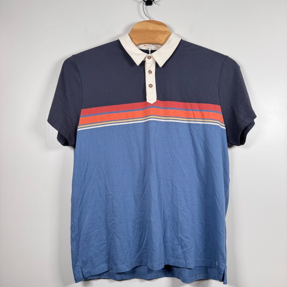 Marine Layer Engineered Striped Polo Shirt XXL Mood Indigo Colorblock Blue New - Picture 4 of 8
